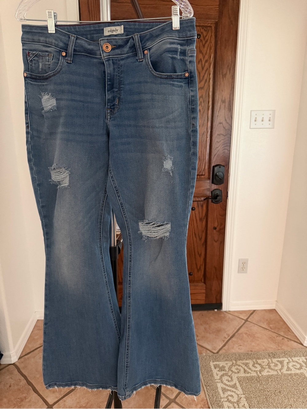 Edgely Women’s Size 12 regular distressed flare jeans - excellent condition.
